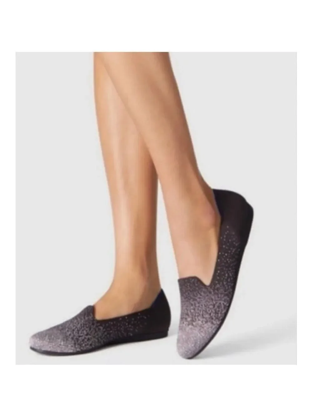 Women's Rothy's Loafer Twilight Metallic Ombre Flats Size 9 Black Silver